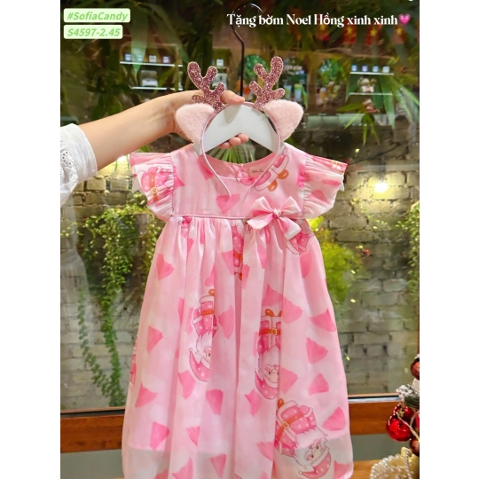Đầm noel hồng + băng đô (1-10)