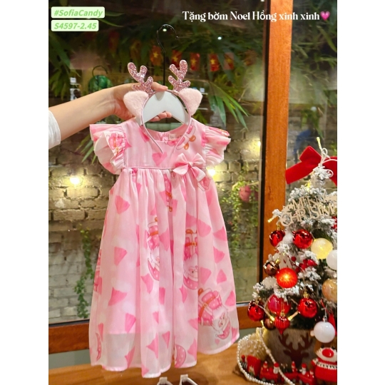 Đầm noel hồng + băng đô (1-10)
