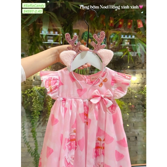 Đầm noel hồng + băng đô (1-10)