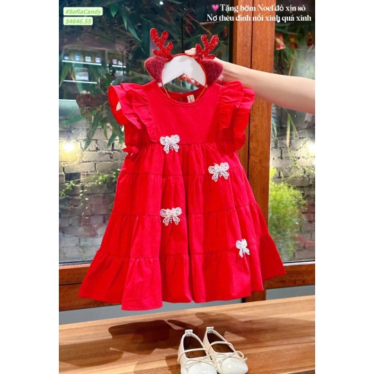 Đầm thêu nơ đính nổi 3D + băng đô (1-10)