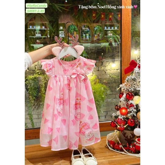 Đầm noel hồng + băng đô (1-10)