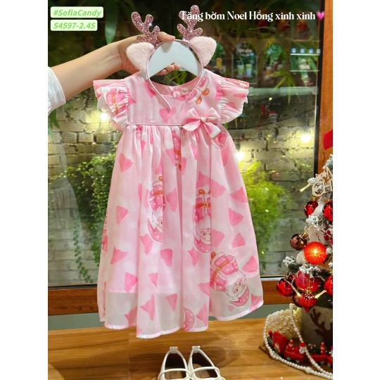 Đầm noel hồng + băng đô (1-10)