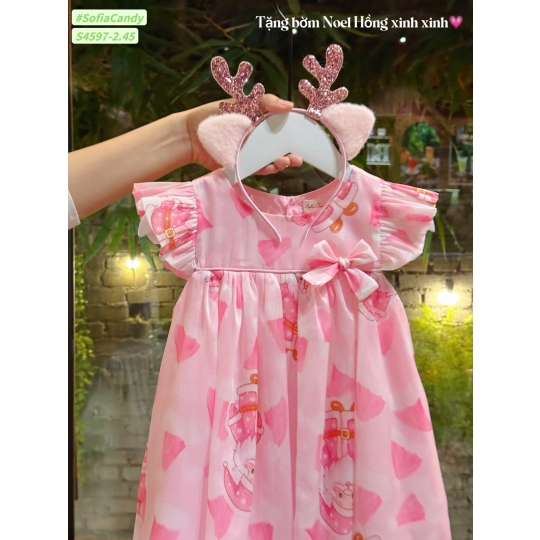 Đầm noel hồng + băng đô (1-10)