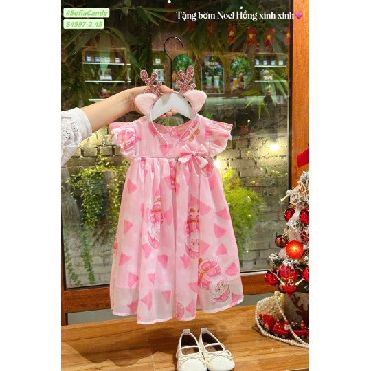 Đầm noel hồng + băng đô (1-10)