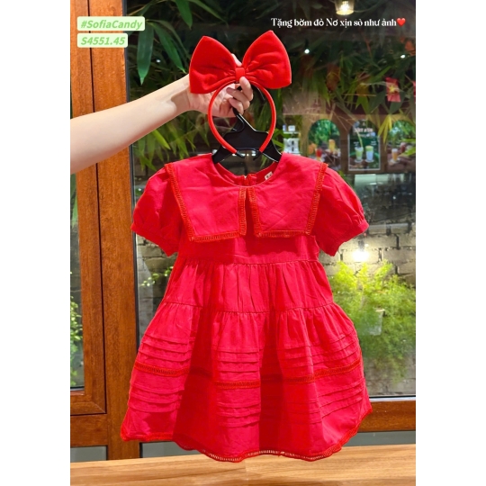 Bộ váy + cài nơ đỏ (1-10)